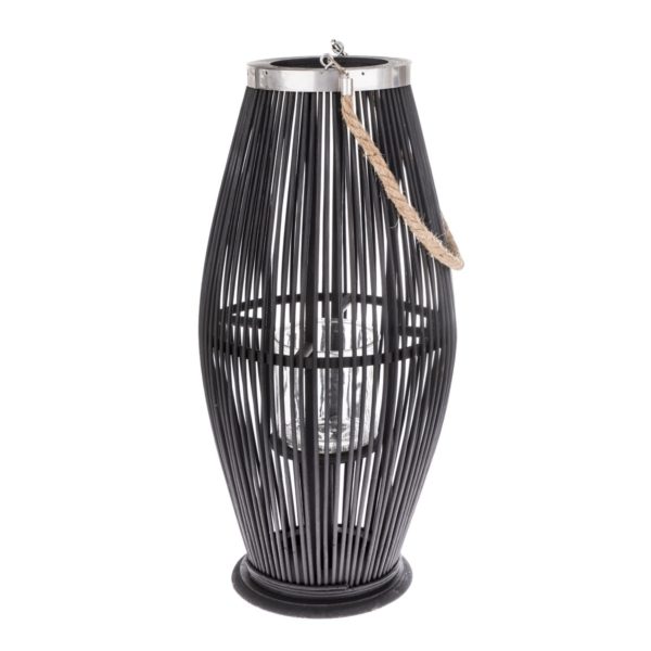 Bambusový lampáš so sklom Delgada čierna